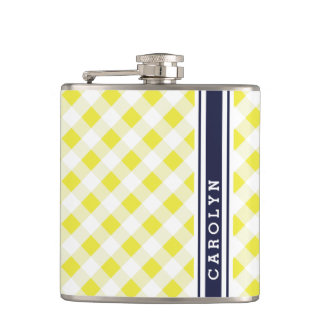chic preppy yellow navy gingham patroon monogram heupfles