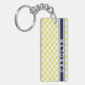chic preppy yellow navy gingham patroon monogram sleutelhanger (Voorkant Links)