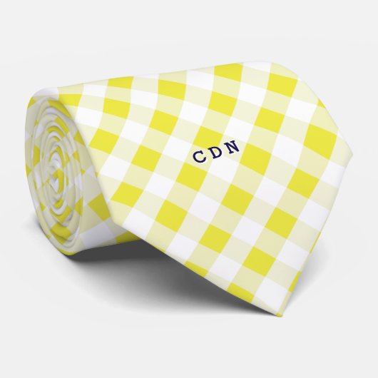 chic preppy yellow navy gingham patroon monogram stropdas (Opgerold)
