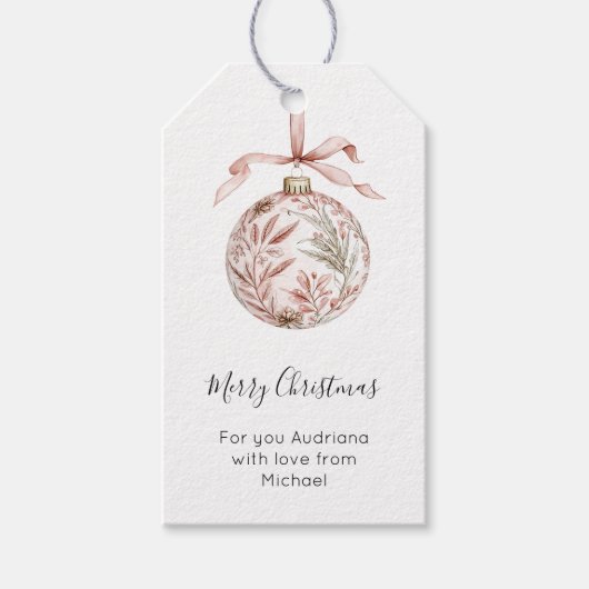 Chic Pretty Pink Bow Christmas Ornament  Cadeaulabel (Voorkant)