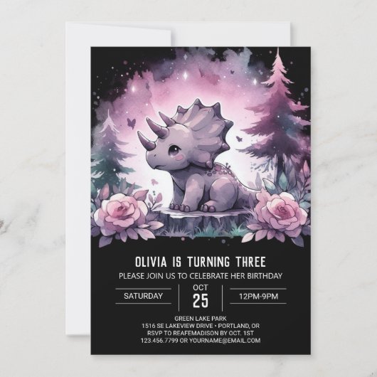 Chic Printable Triceratops Verjaardag Kaart (Voorkant)