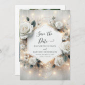 Chic Printable Witte Rozen Trouwen Save The Date (Voorkant / Achterkant)