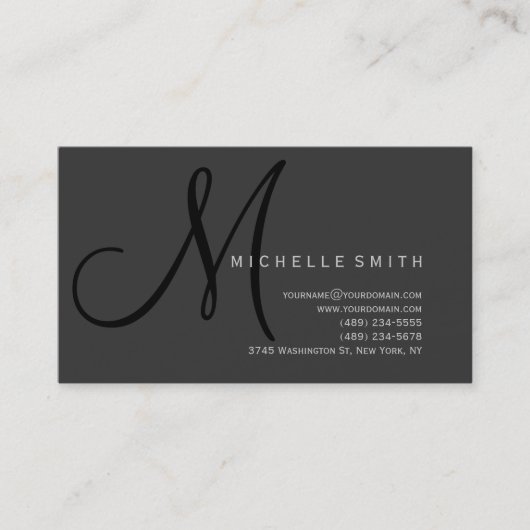 Chic Professionnel Monogramme Gris Carte de visite (Devant)