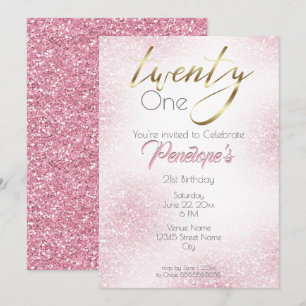 Chic Pure Pink Glitter en Gold 21st Kaart