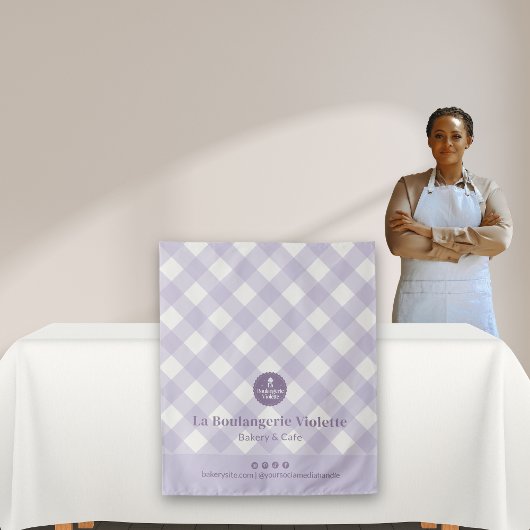 Chic Purple Checker Bakery Logo Event Table Runner Wandkleed