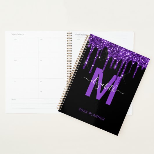 Chic Purple Dripping Parties scintillant Monogramm (Devant avec enveloppe)