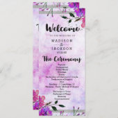 Chic Purple Floral & Silver Wedding Programme (Devant / Derrière)