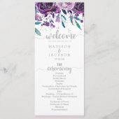 Chic Purple Floral & Silver Wedding Programme (Devant)