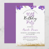 Chic Purple Flowers 90ste verjaardag Kaart (Voorkant / Achterkant)