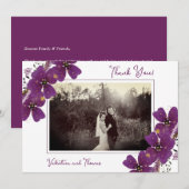 Chic Purple Flowers Wedding Photo Bedankkaart (Voorkant / Achterkant)