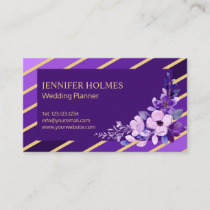 Chic Purple Gold Stripes Carte de visite Floral
