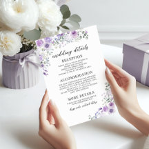 Chic Purple Lavender Floral Mariage Détails Cartes