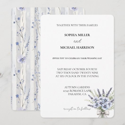 Chic Purple Lavender Floral Wedding Kaart (Voorkant / Achterkant)