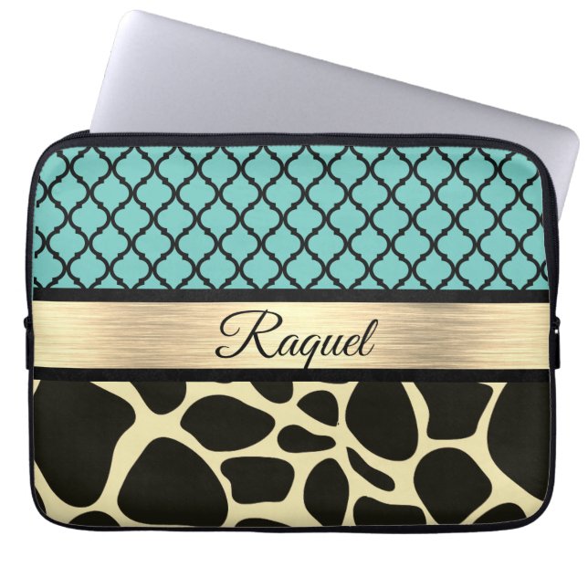 Chic Quatrefoil Giraffe Print Laptop Sleeve (Voorkant)