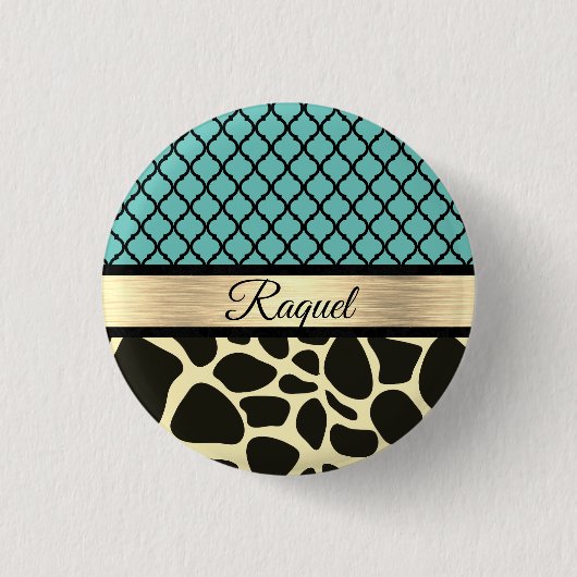 Chic Quatrefoil Giraffe Print Ronde Button 3,2 Cm (Voorkant)