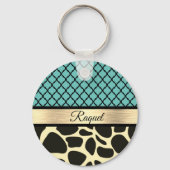 Chic Quatrefoil Giraffe Print Sleutelhanger (Voorkant)