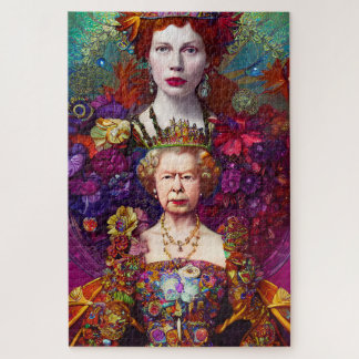 Chic Queen Elizabeth II Royal Blue en Red Legpuzzel