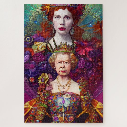 Chic Queen Elizabeth II Royal Blue en Red Legpuzzel (Verticaal)