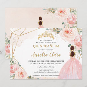 Chic Quinceañera Blush Pink Floral Tiara Birthday Kaart