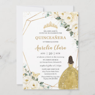 Chic Quinceañera Ivory White Floral Gold Princess Kaart