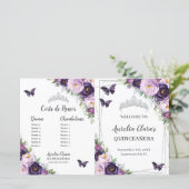 Chic Quinceañera Paars Floral Butterflies Programm (Staand voorkant)
