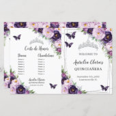 Chic Quinceañera Paars Floral Butterflies Programm (Voorkant / Achterkant)