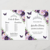 Chic Quinceañera Paars Floral Butterflies Programm (Voorkant)