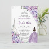 Chic Quinceañera Paars Floral Paris Eiffel Silver Kaart (Staand voorkant)