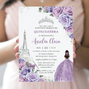 Chic Quinceañera Paars Floral Paris Eiffel Silver Kaart