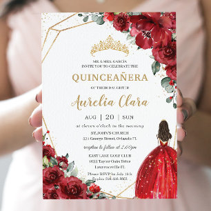 Chic Quinceañera Red Roses Flowers Floral Princess Kaart