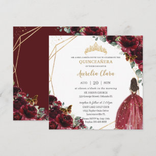 Chic Quinceañera Rich Burgundy Red Floral Tiara Kaart