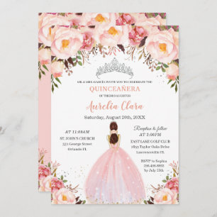 Chic Quinceañera Soft Blush Floral Princess Silver Kaart
