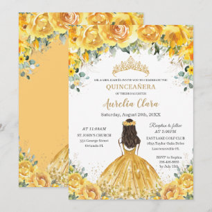Chic Quinceañera Yellow Floral Princess Birthday Kaart