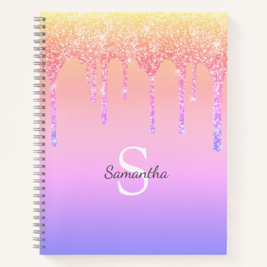 Chic Rainbow Glitter Drift Sparkle Monogram Naam Notitieboek (Voorkant)