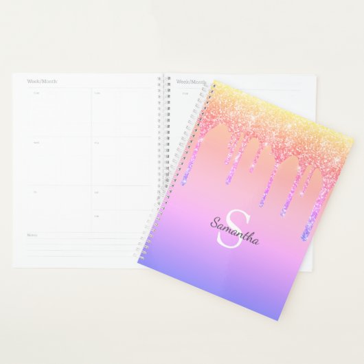 Chic Rainbow Glitter Drift Sparkle Monogram Naam Planner (Display)
