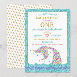 Chic Rainbow Glitter Mermaid 1st Birthday Kaart