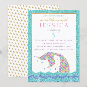 Chic Rainbow Glitter Mermaid any age Birthday Kaart