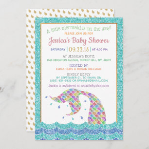 Chic Rainbow Glitter Mermaid Baby shower Kaart