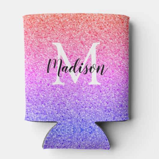 Chic Rainbow Glitter Script Monogram op maat Blikjeskoeler (Achterkant)