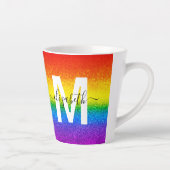 Chic Rainbow Glitter Stripe Monogram Naam Latte Mok (Rechts)