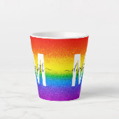 Chic Rainbow Glitter Stripe Monogram Naam Latte Mok (Voorkant)