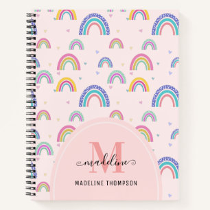 Chic Rainbow Heart Script Monogram Boho Pink Notitieboek