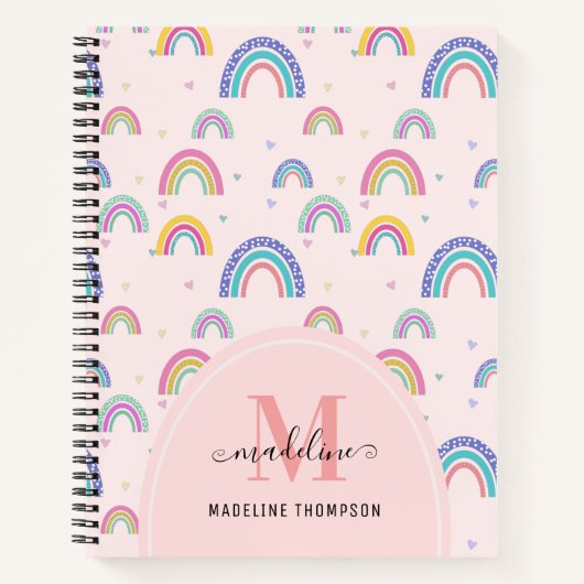 Chic Rainbow Heart Script Monogram Boho Pink Notitieboek (Voorkant)