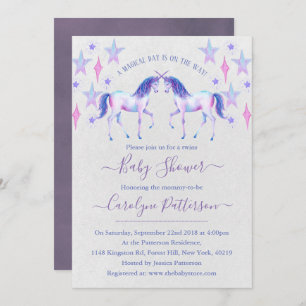 Chic Rainbow Waterverf Twin Unicorns Baby shower Kaart