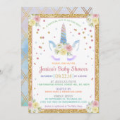 Chic Rainbow Waterverf Unicorn Baby shower Kaart (Voorkant / Achterkant)