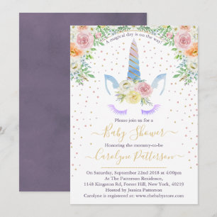 Chic Rainbow Waterverf Unicorn Baby shower Kaart