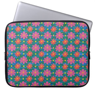 Chic Rangoli Flowers en Polka Dots-laptophoes Laptop Sleeve