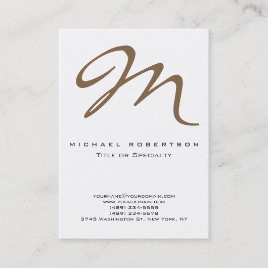 Chic Raw Umber Brown Monogram White Visitekaartje (Voorkant)