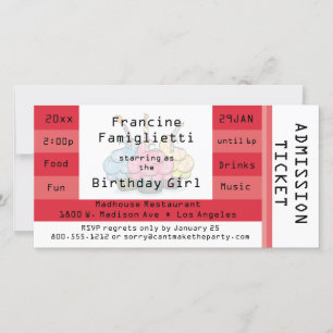 Chic Red Admission Ticket Birthday Invite