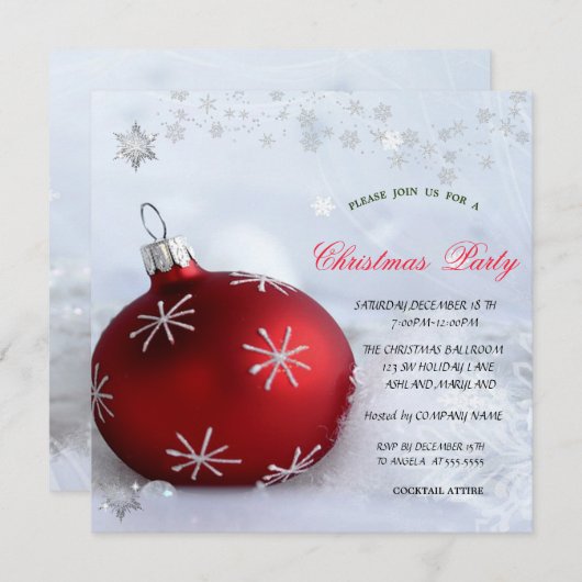 Chic Red Ball Snowflakes kerst Company Party Kaart (Voorkant / Achterkant)